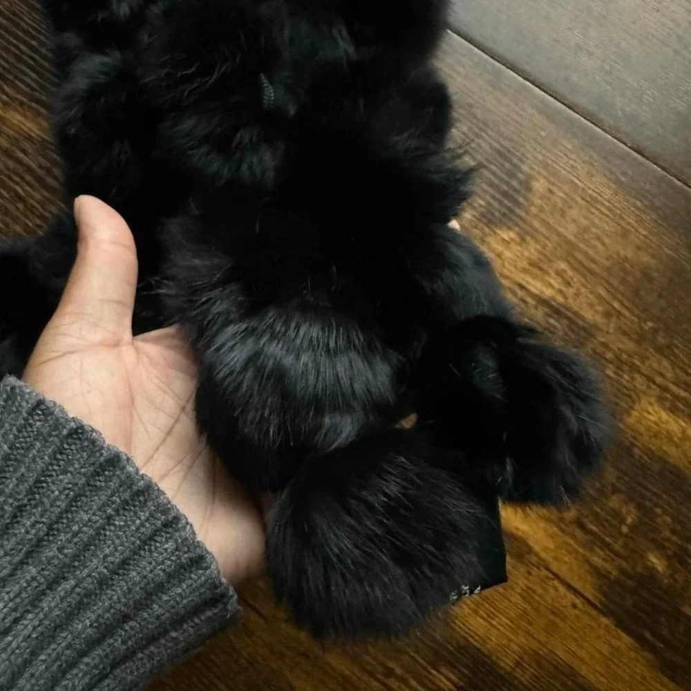 Carole Little Black Rabbit Fur Pom Pom Scarf 52